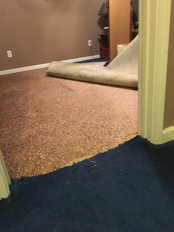 Carpet pad removal revealing water damage during Drying & Dehumidification in River Road